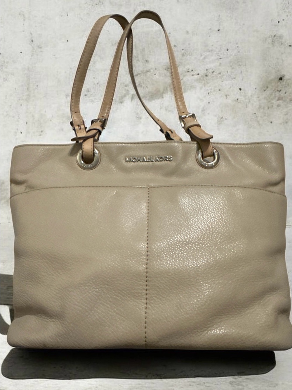Michael Kors Taupe Leather Tote with Double Shoulder Straps